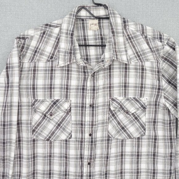 Buckle BKE Shirt Mens Large Black Plaid Long Sleeve Pearl Snap Contour Fit - Picture 2 of 8